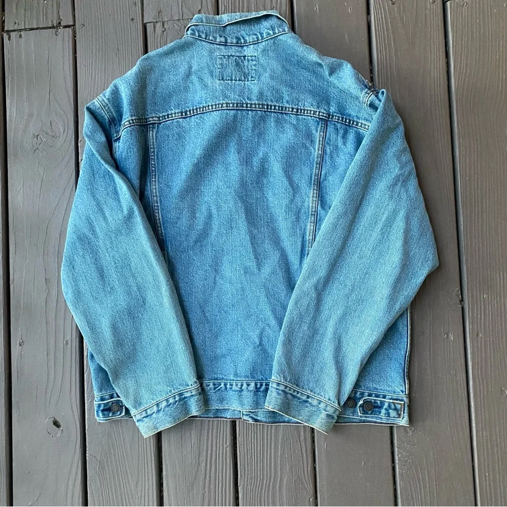 Levi Strauss Signature Mens XL Denim Trucker Jacket Blue Jean Biker Workwear - Picture 5 of 14